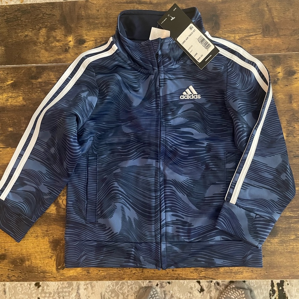 Adidas Blue and White Track Jacket with Iconic Stripes